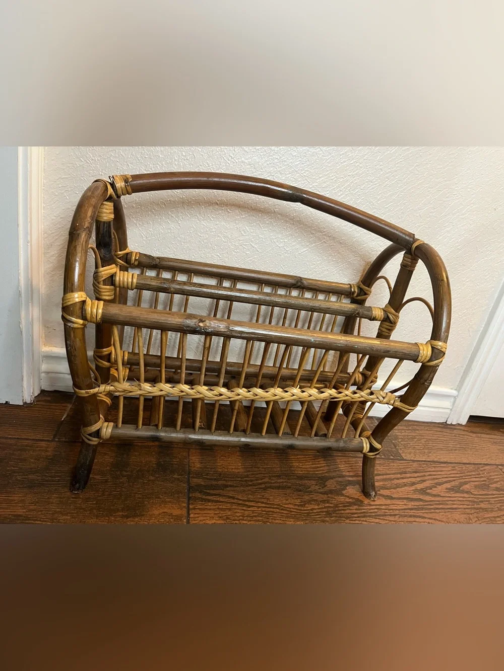 Woven Rattan Magazine Rack in Natural Brown